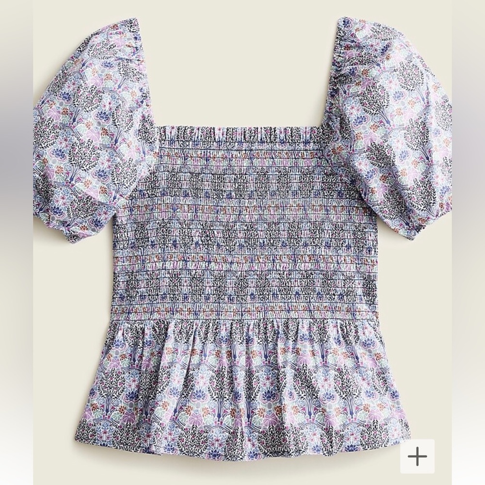 J. Crew Smocked squareneck organic cotton top in Liberty® Club Nouveau floral xs